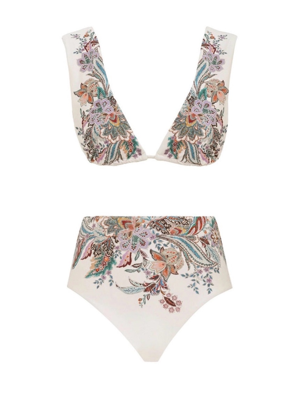 Zimmermann White Floral Embroidered High-Waist Bikini
